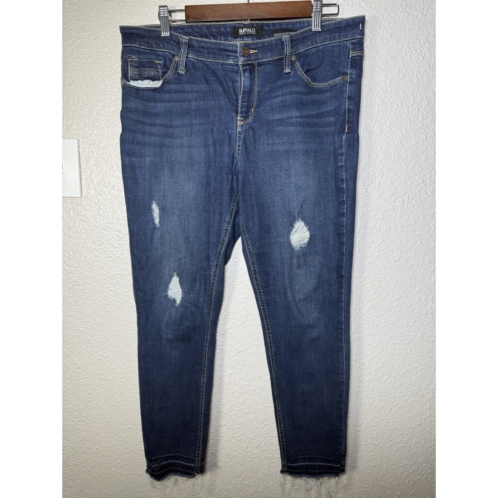 Buffalo Size 12/32 Women Jeans Skinny Rip Repair Mid Rise Distressed Blue Denim
